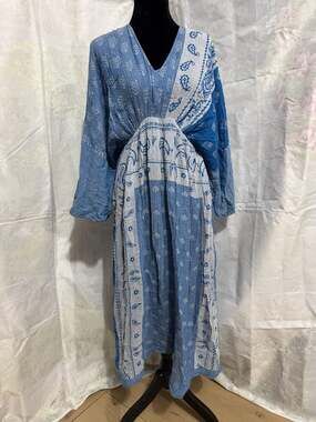 Anthropologie Blue Bandana Paisley Patchwork Gauze Maxi Dress One Size